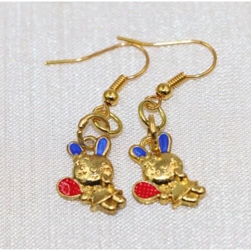 Gold-color cloisonne lovely rabbit shape dangle earring for women 11*16mm enamel eardrop party gift unique design jewelry B3015