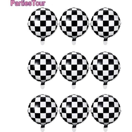 9pcs Black And White Racing Car balloons Round latex balloon Racing Theme Birthday Party Decorations Sport Events Supplies