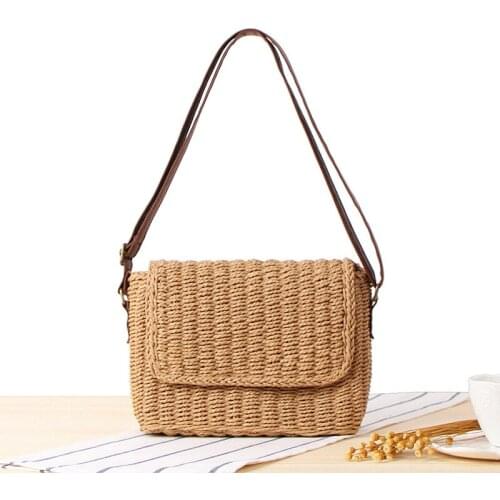 Stylish Summer Holiday Beach Crossbody Messenger Bag Raffia Straw Shoulder Bags Hand Knitting Handbags for Women