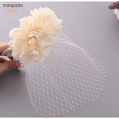 TOPQUEEN H251-WS Flower Head Hoop Wedding Headbands Veil Hat Hair Band Wedding Tiara Bridal Headpiece Wedding Hair Accessories