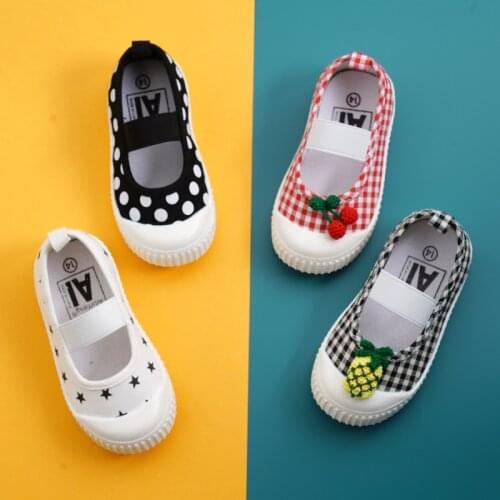 2021 spring and summer girls round toe shoes cherry fruit wave point canvas shoes baby cloth shoes breathable non-slip