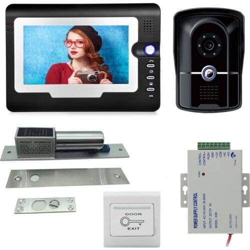 7 inch Video Doorbell Intercom Door Phone System Kit Waterproof Camera with Night Vision+ Electric mortise lock +Power supply