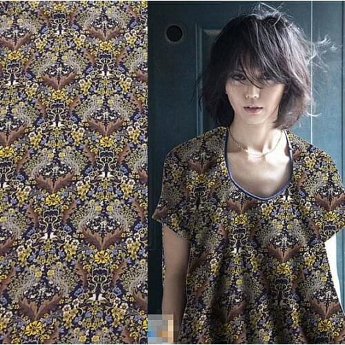 Vintage floral and animal design print pure silk Crepe DE chine fabric,SCDC826