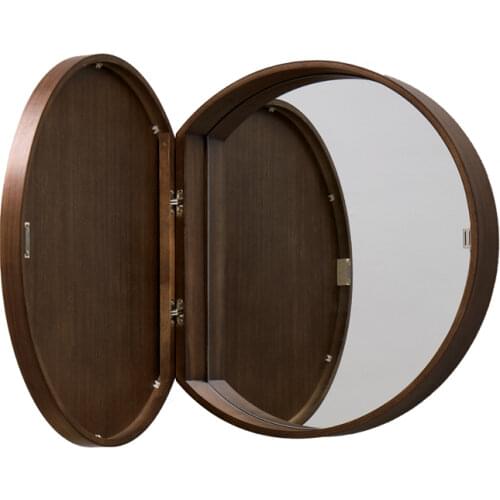 Solid Wood Bathroom Mirror Cabinet Bathroom Round Hidden Mirror Box Wall-mounted Bathroom Mirror Cabinet Anti-fog