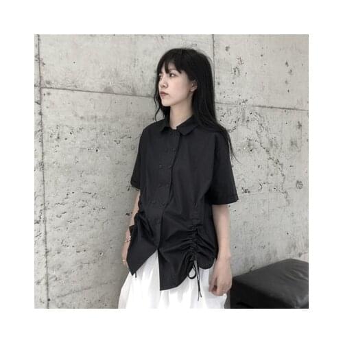 Shirt women design feeling minority tie double-breasted shirt summer thin soft wind white jacket