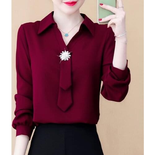 Women Spring Summer Style Chiffon Blouses Shirts Lady Casual Long Sleeve Turn-down Collar Chiffon Blusas Tops ZZ0803