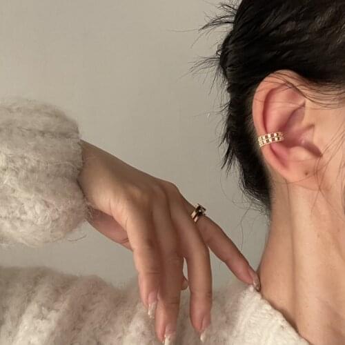 TIMEONLY Simple Multi Layered Hollow Metal Clip Earring French CZ Zircon No Pierced Ears Earring for Women Ladies Jewellery