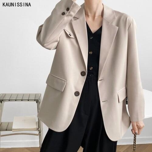 Womens Blazer Single-Breasted Suit Jackets Autumn Korean Fashion Ladies Office Wear Coats Elegant Blazers Spring Solid Outwear