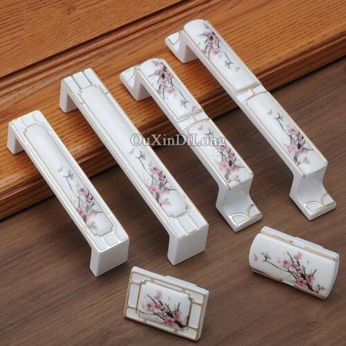 Designed 10PCS European Ceramic Printing Kitchen Cabinet Door Handles Cupboard Wardrobe Drawer Wine Cabinet Pulls Handles&Knobs