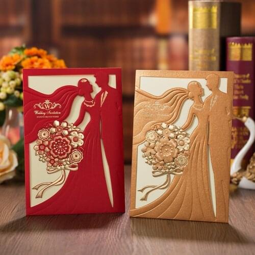 10pcs Bridal and Groom Laser Cut Wedding Invitations Card Pocket Customize Invitation Cards Printing Bridal Shower Favor Decor