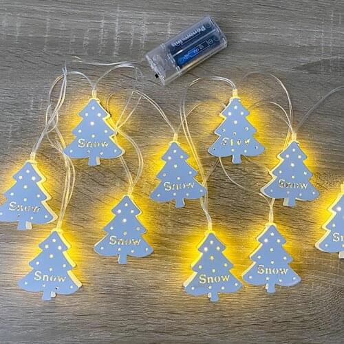 10 LED Christmas String Lights Ornaments Elk Snowflake Bells Love Heart Xmas Hanging Pendants Party Holiday Decoration