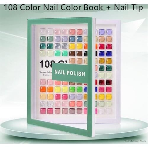108 Colors Acrylic Self-adhesive Nail Color Book Professional Nail Polish UV Gel Color Card Salon Tools With Nail Tips 30#3