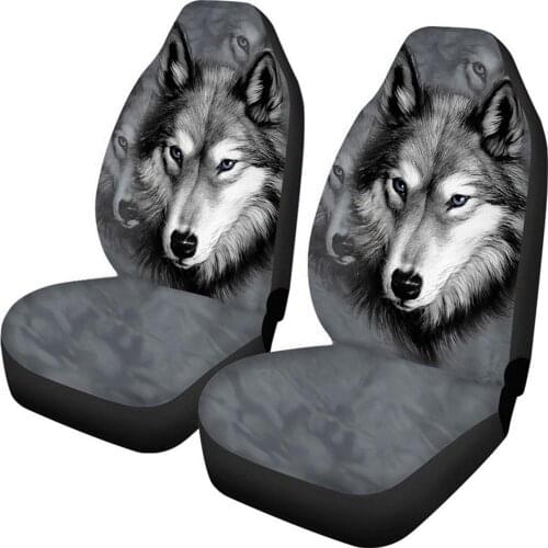 2Pcs 3D Animal Wolf Printing Universal Car Seat Cover Styling Auto Seat Cover Car Full Seat Cover Protector Interior Accessories