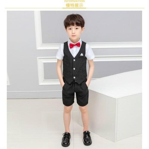 2021 Summer Childrens Vest Suit set Formal Performance Boys' Striped Tuxedo suits Baptism kids sets boy Banquet dress 3pcs