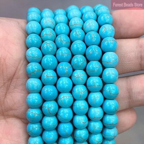 4/6/8/10/12mm Yellow Stripe Blue Turquoises Round Loose Beads Synthetic Stone DIY Bracelet Accessories for Jewelry Making 15
