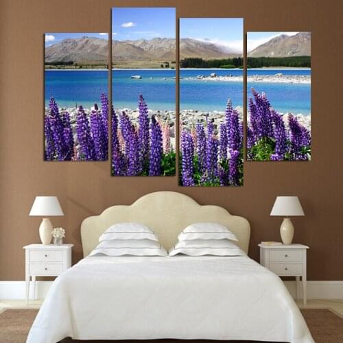 4 Piece Modern Oil Painting Lavender and Sea On Canvas Wall Art Picture Wall Pictures for Living Room Cuadros Decoracion