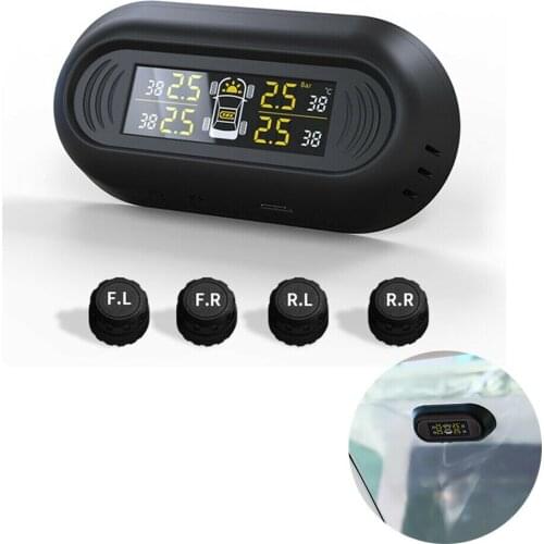 4X Wireless Tire Pressure Monitoring System Solar Power Digital LCD Display TPMS Solar Car Tyre External Sensors
