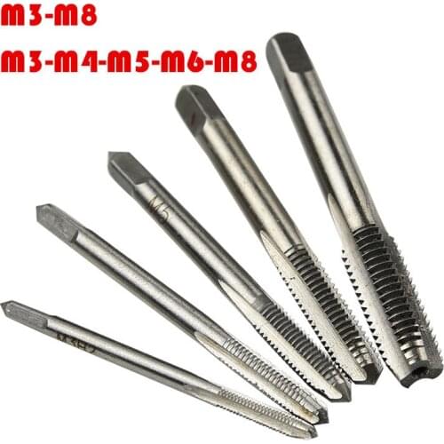 5PCS/Set HSS M3 M4 M5 M6 M8 Machine Spiral Point Straight Fluted Screw Thread Metric Plug Hand Tap Drill Set Hand Tools Set AA