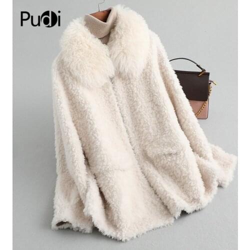 Aorice women real fur coat winter warm jacket girl lamb fur collar coats lady sheep shearing fur jackets over size parka A19502