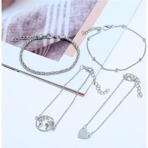 Bohopan 4PCS Fashion Cuff Bracelets For Women Classic Simple Heart Sequin Bracelets Hot Selling Friendship Bracelets For Girls