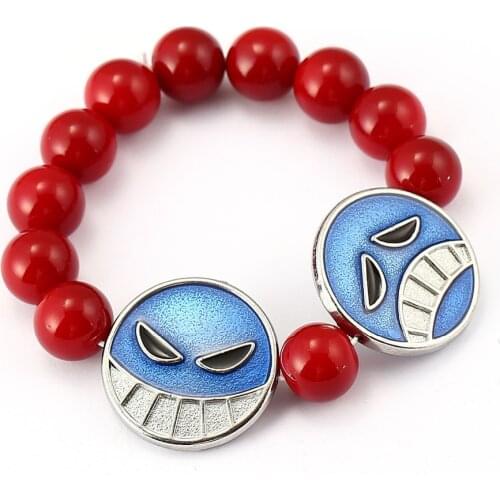 ONE PIECE Bracelet Ace Red Bead Bracelet Men Anime Charm Bracelets & Bangles Cosplay Jewelry Women pulseira masculina chaveiro