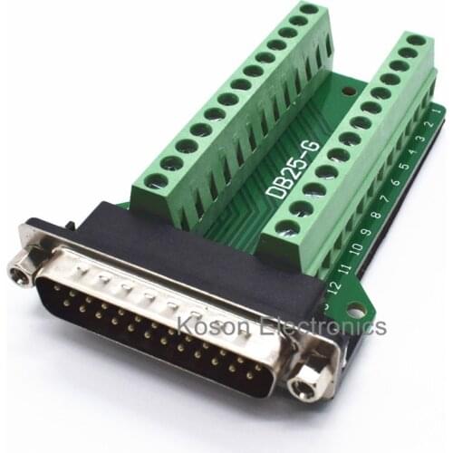 DB25 D-SUB Male 25Pin Plug Breakout PCB Board 2 Row Terminals Connectors