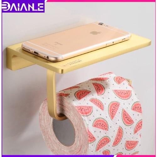 Toilet Paper Holder with Shelf Creative Brass Paper Towel Holders Wall Mounted Bathroom Toilet Tissue Roll Paper Holder Phone