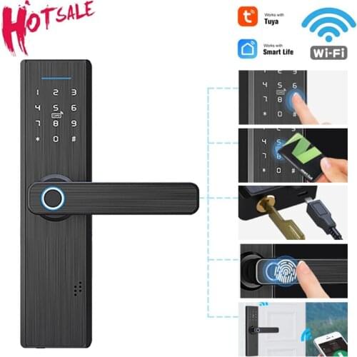 Tuya Wifi Electronic Door Lock Biometric Fingerprint Security Smart APP Password Multiple Unlocking Electronic Smart Door Lock