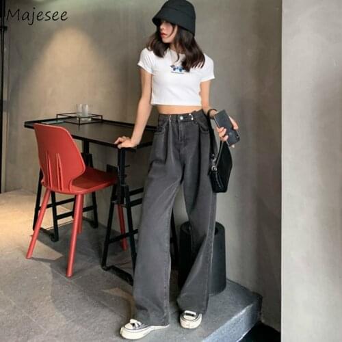 Jeans Womens Denim Vintage Retro Adjustable High Waist Loose Wide Leg Trousers Korean Style Harajuku Chic Fashion Ulzzang Cool