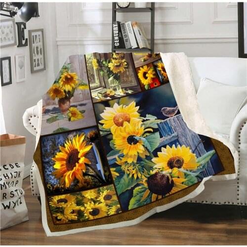 Flannel Blanket 3D Digital Printed Sunflower Design Fashionable Soft Vintage Bedding Bedspread Blankets Kids Adult Room Decor
