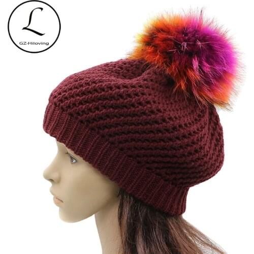 GZHILOVINGL Acrylic Knitted Crochet Beret Beanie Hats Cap Womens Girls Ladies Winter Casual Solid Slouchy Fur Pom Pom Beret Hats