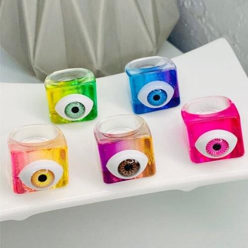 Goth Rainbow Evil Eye Rings For Women Y2K Jewelry Vintage Punk INS Resin Ring Charms Egirl Aesthetic 90s Fashion Friends Gifts