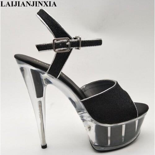 LAIJIANJINXIA New Women 15CM Heel Dress Sandals Black PU High Heels Back Strap Fashion Woman Sandal Wedding Shoes