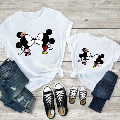Mickey Minnie Love Kawaii Summer T Shirt Unisex Baby Boys Baby Girls Harajuku Disney Tshirts Matching Family T-shirts Outfits