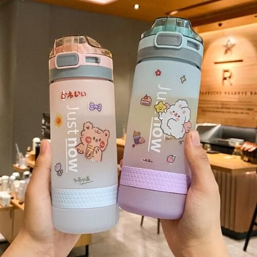 400ml 600ml Gradient Cute Water Bottle With Straw DIY Stickers Sports Style Student Plastic Bpa Free Frosted Portable Milk Cup