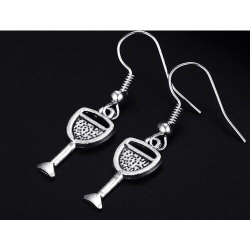 Trendy Vintage Glass Cup Antique Silver Plated Punk Hiphop Rock Style Retro Drop Earrings for Women Girl & Man Party Jewelry