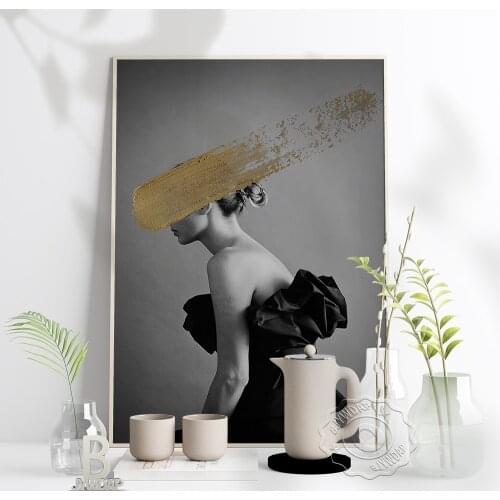 Girl Black And White Neon Fashion Flank Poster Nordic Still Life Canvas Painting Modern Girl Side View Originality Home Decor