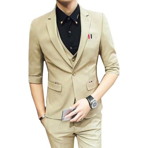 Jacket Vest Pants 2021 Summer Mens Wedding Dress Slim Fit Suits Men Short Sleeve Wedding 3 Pieces Dress Suits Coat Trousers