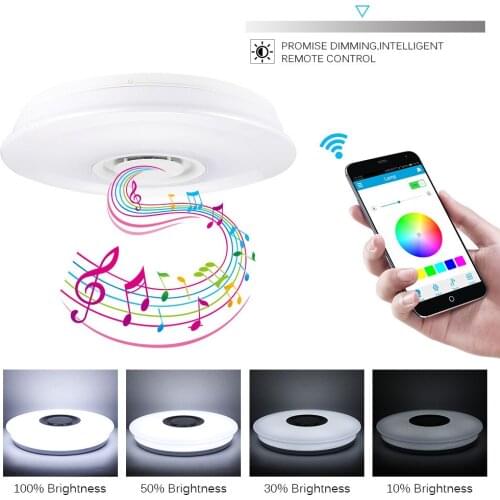 Music Led Ceiling Light 36W RGBW Flush Mount Round Music with Bluetooth Speaker Remote Control Dimmable Color Changing Lamps