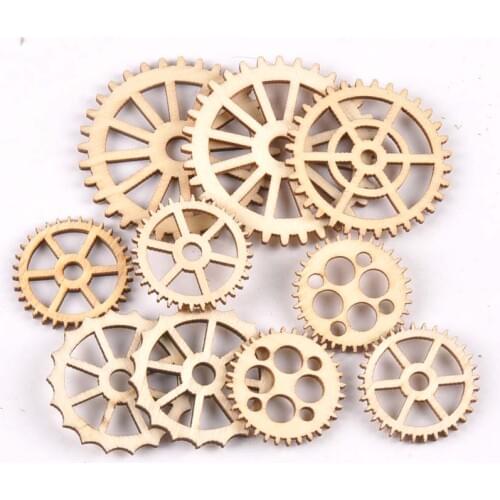 Mix 20Pcs Gearwheel Pattern Hollow Out Wood Slices DIY Craft Scrapbooking Arts For Home Decor Unfinished Wooden Ornaments m2183