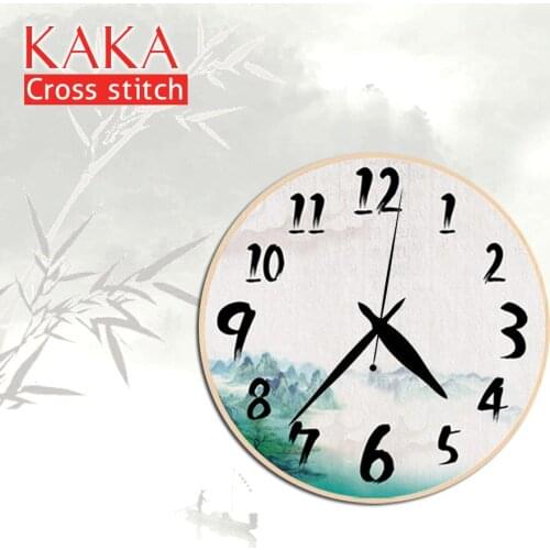 KAKA Cross stitch kits Embroidery needlework sets with printed pattern,11CT canvas,Home Decor for garden House,5D Scenery Clock