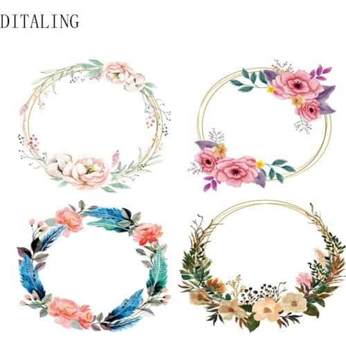 Floral Wreath Stickers On Clothing Fashion Girl Patch DIY T-Shirt Jean Jacket Thermal Stickers Appliqued On Clothes Flower Patch