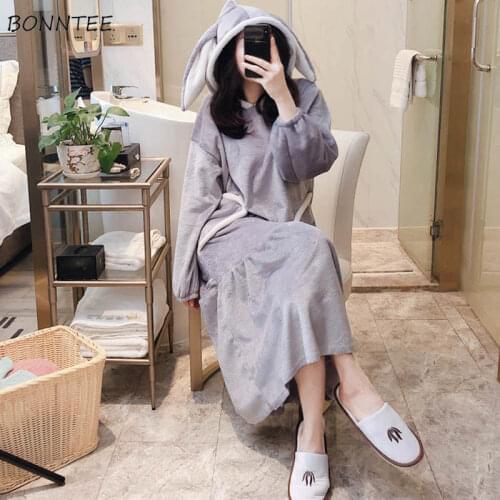 Nightgowns Womens Solid Lovely Long Sleeve Ruffles Warm Autumn Winter Korean Style Flannel Velvet Loose Thicken Sweet Soft Chic