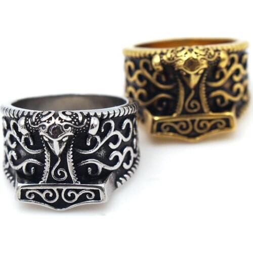 New Retro Animal Wolf Head Pattern Viking Rune Ring Mens Ring Vintage Metal Ring Accessories Party Jewelry