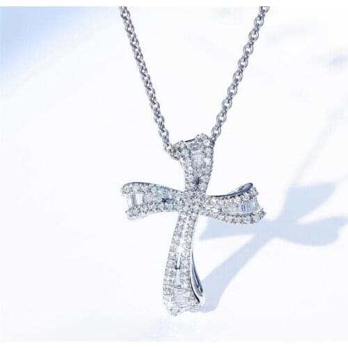 New Arrival Unique Fine Jewelry 925 Sterling Silver Cross Pendant Full White AAAAA Cubic Zircon Popular Women Clavicle Necklace