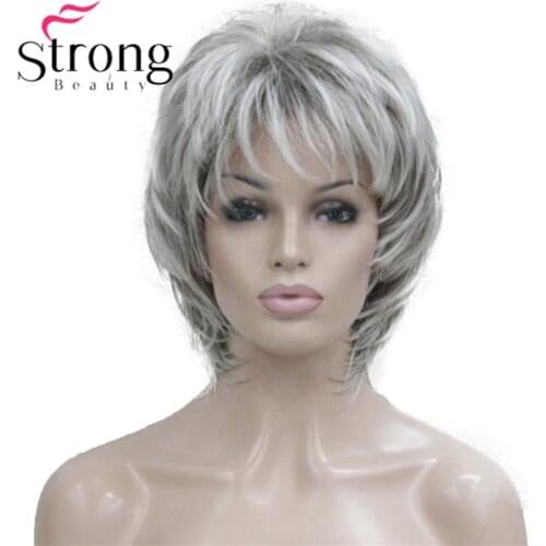 StrongBeauty Short Soft Shaggy Layered Silver Mix Classic Cap Full Synthetic Wig Womens Wigs Blonde COLOUR CHOICES
