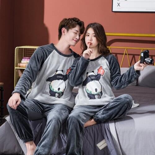 SLPBELY Couple Pajamas Homewear Winter Flanne Cartoon Cute Women and Men Pyjamas Lovely Long Sleeve Lovers Homewear Sleepwear