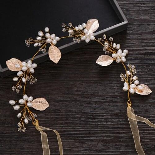 Gold Tassel Pearl Headband Bridal Hair Accessories Wedding Tiara Leaf Crystal Headband Bridal Tiara Wedding Hair Jewelry