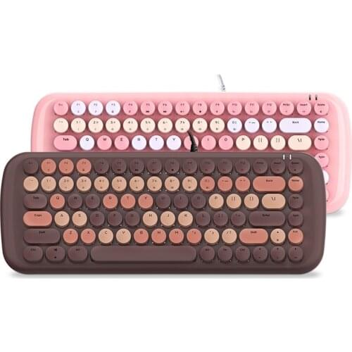 Mofii Multi Pink Chocolate Color 84 Keys Layout USB Wired Mechanical Keyboard with Retro Punk Keycaps Blue Switch for Laptop PC