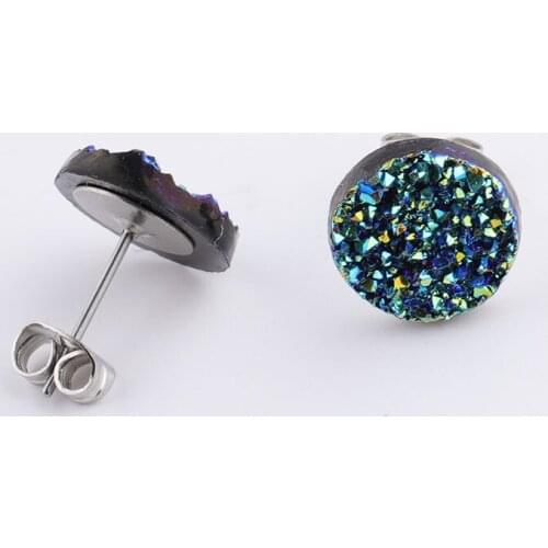 12mm Druzy Drusy Earrings Glittery Resin Cabochon Stainless Steel Stud Earrings for Women Jewelry Gift